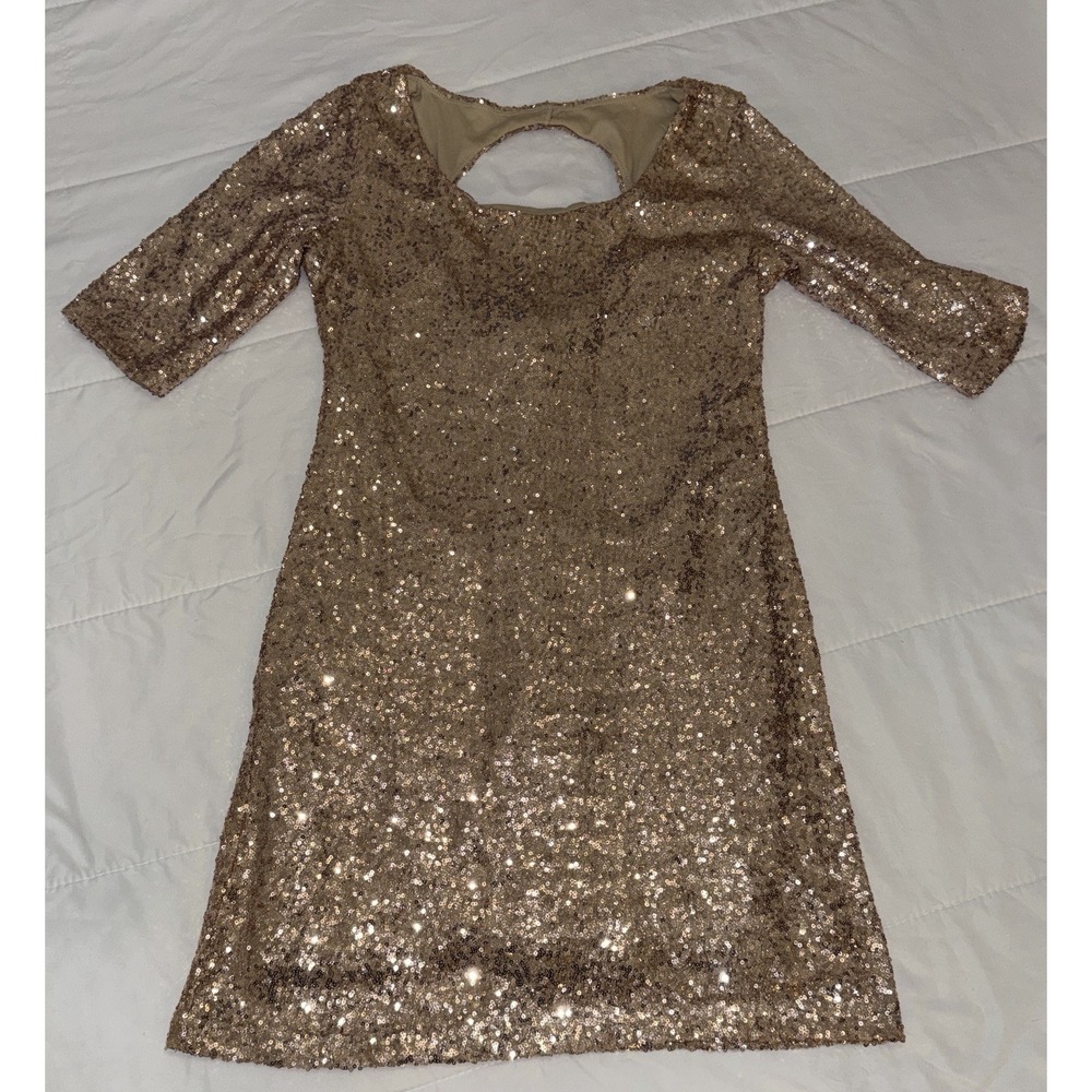 Rue21 Rose Gold Sequin Dress Women's L Open Back Party Cocktail Holiday Dress